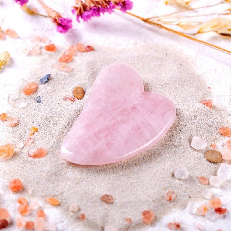 Набор: скребок гуаша (сердце) и роллер - розовый кварц от Salt of the Earth 5