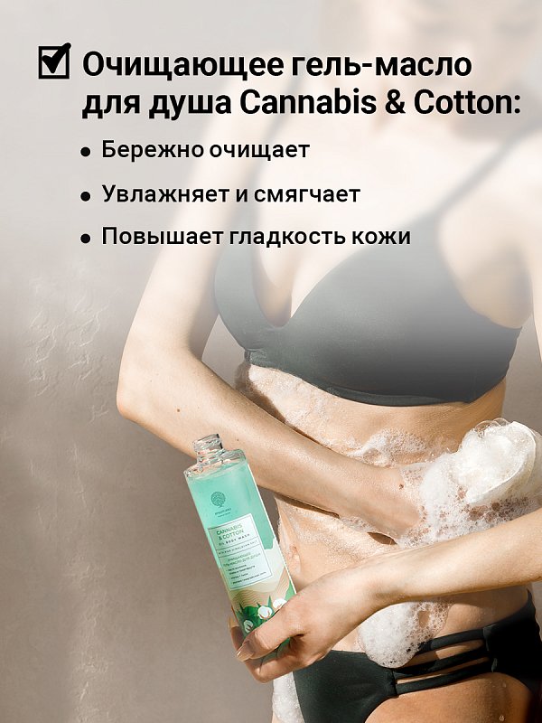 Очищающее гель-масло для душа «Cannabis & cotton oil» с розовой гималайской солью 2